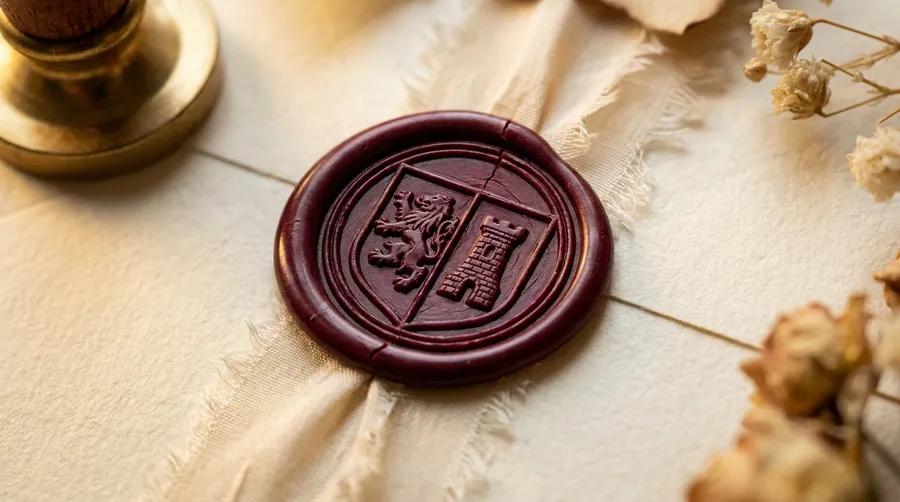Wachssiegel mit Wappen — Detailaufnahme für individuellen Schutz