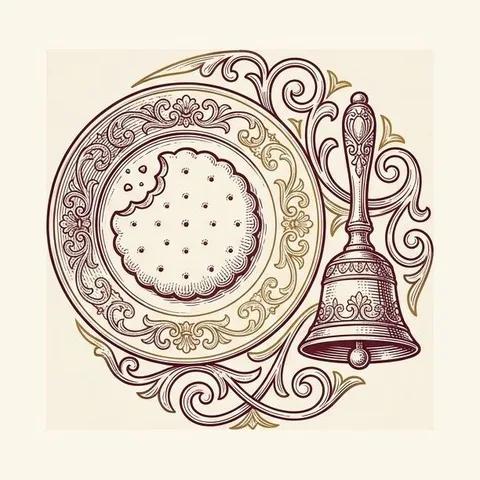 Gebäck auf Zierteller mit Handglocke — Vignette Cookie-Banner