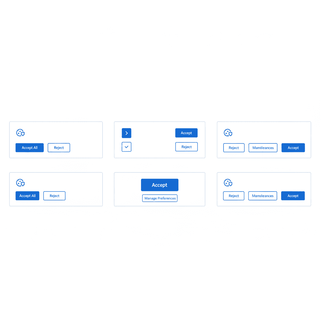 Cookie-Banner-Analyse 2026 – Vergleichsdarstellung korrekter und fehlerhafter Cookie-Banner-Implementierungen auf deutschen Websites